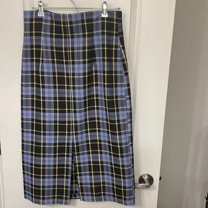 Checkered midi skirt with front slit